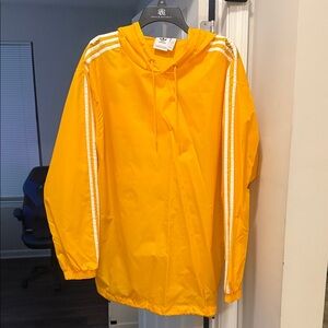 adidas Yellow Hooded Windbreaker with White Stripe Accents